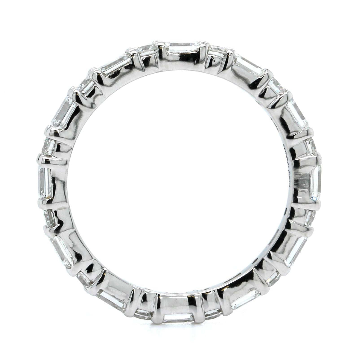 Platinum Emerald and Round Cut Diamond Eternity Band