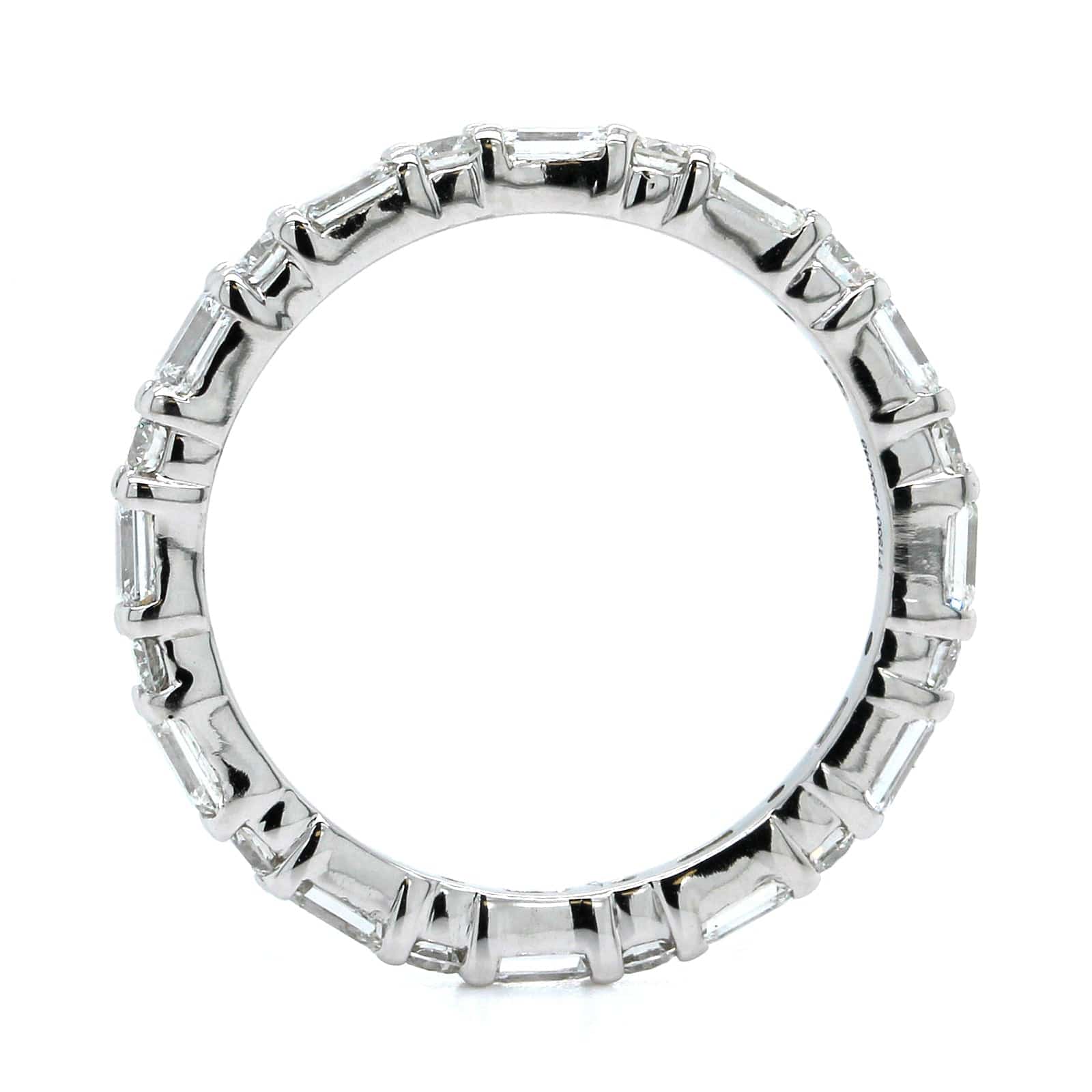 Platinum Emerald and Round Cut Diamond Eternity Band