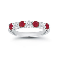 Platinum 7 Stone Alternating Diamond and Ruby Wedding Ring