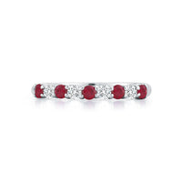 Platinum Nine Stone Alternating Diamond and Ruby Wedding Ring