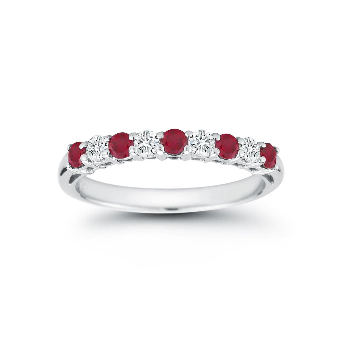 Platinum 9 Stone Alternating Diamond and Ruby Wedding Ring