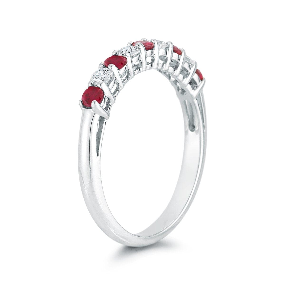Platinum 9 Stone Alternating Diamond and Ruby Wedding Ring