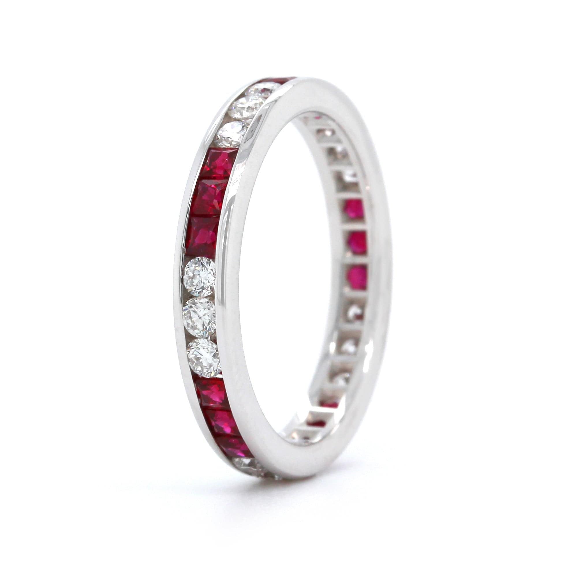 18K White Gold Channel Set Ruby and Diamond Band
