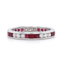 18K White Gold Channel Set Ruby and Diamond Band