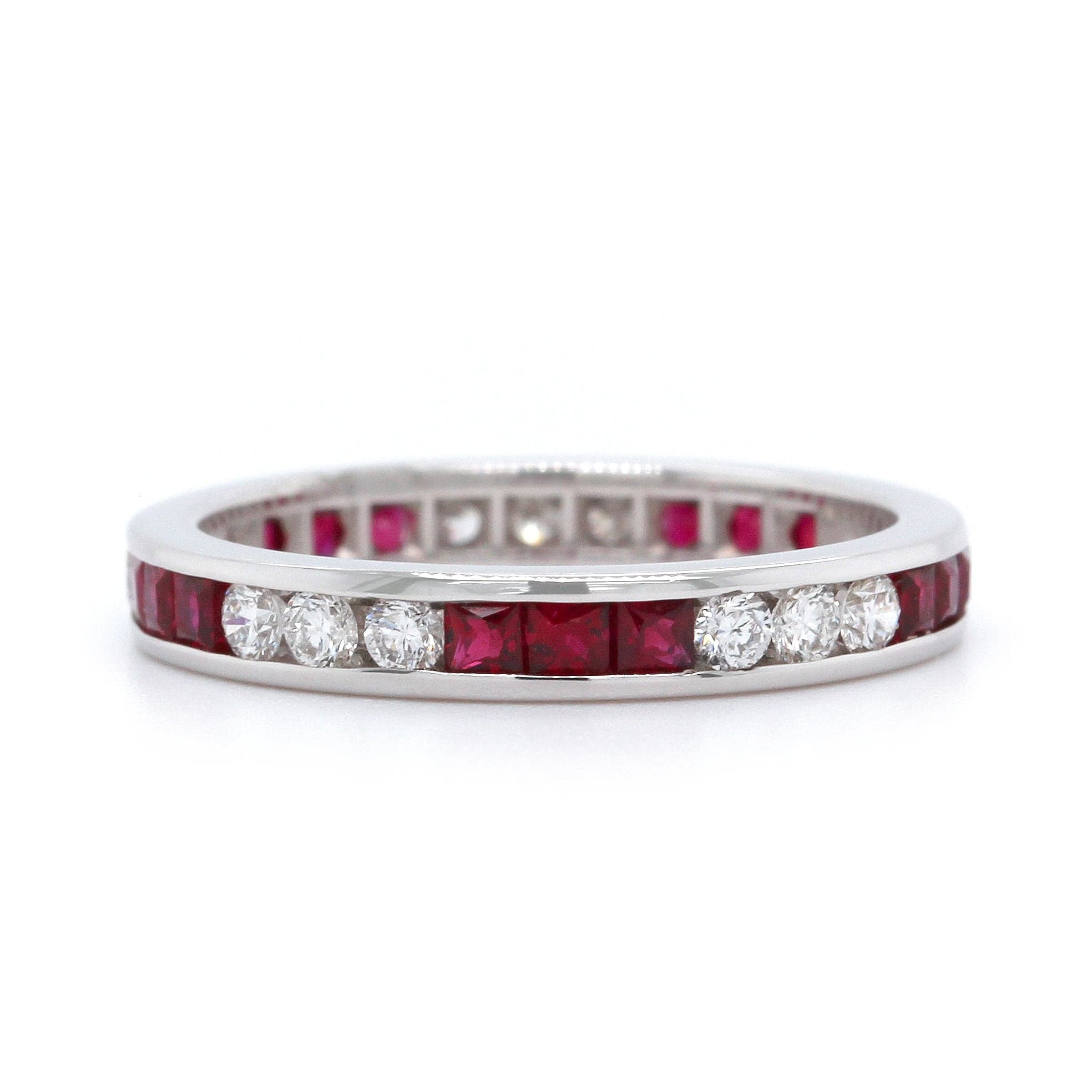 18K White Gold Channel Set Ruby and Diamond Band