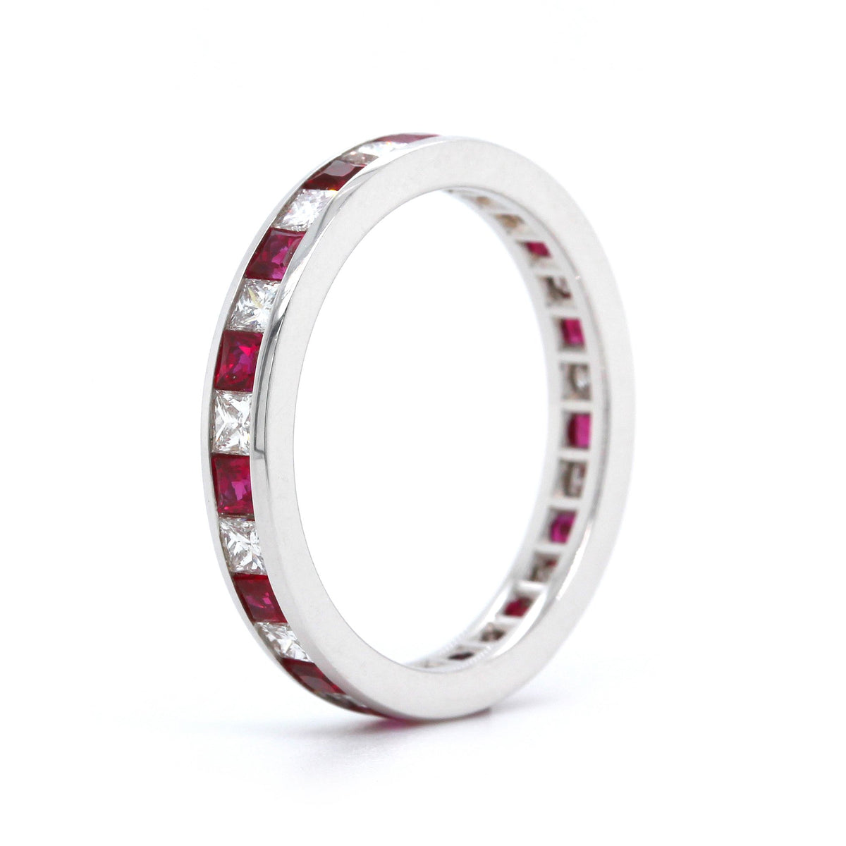 18K White Gold Channel Set Ruby and Diamond Band