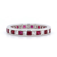 18K White Gold Channel Set Ruby and Diamond Band