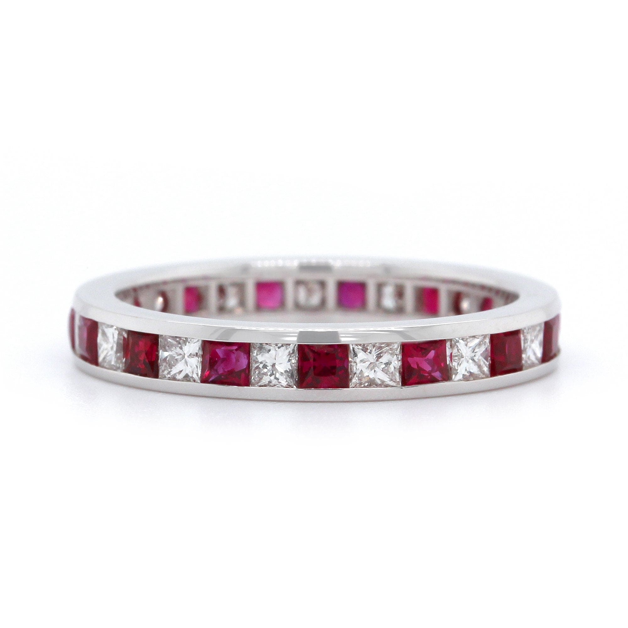 18K White Gold Channel Set Ruby and Diamond Band