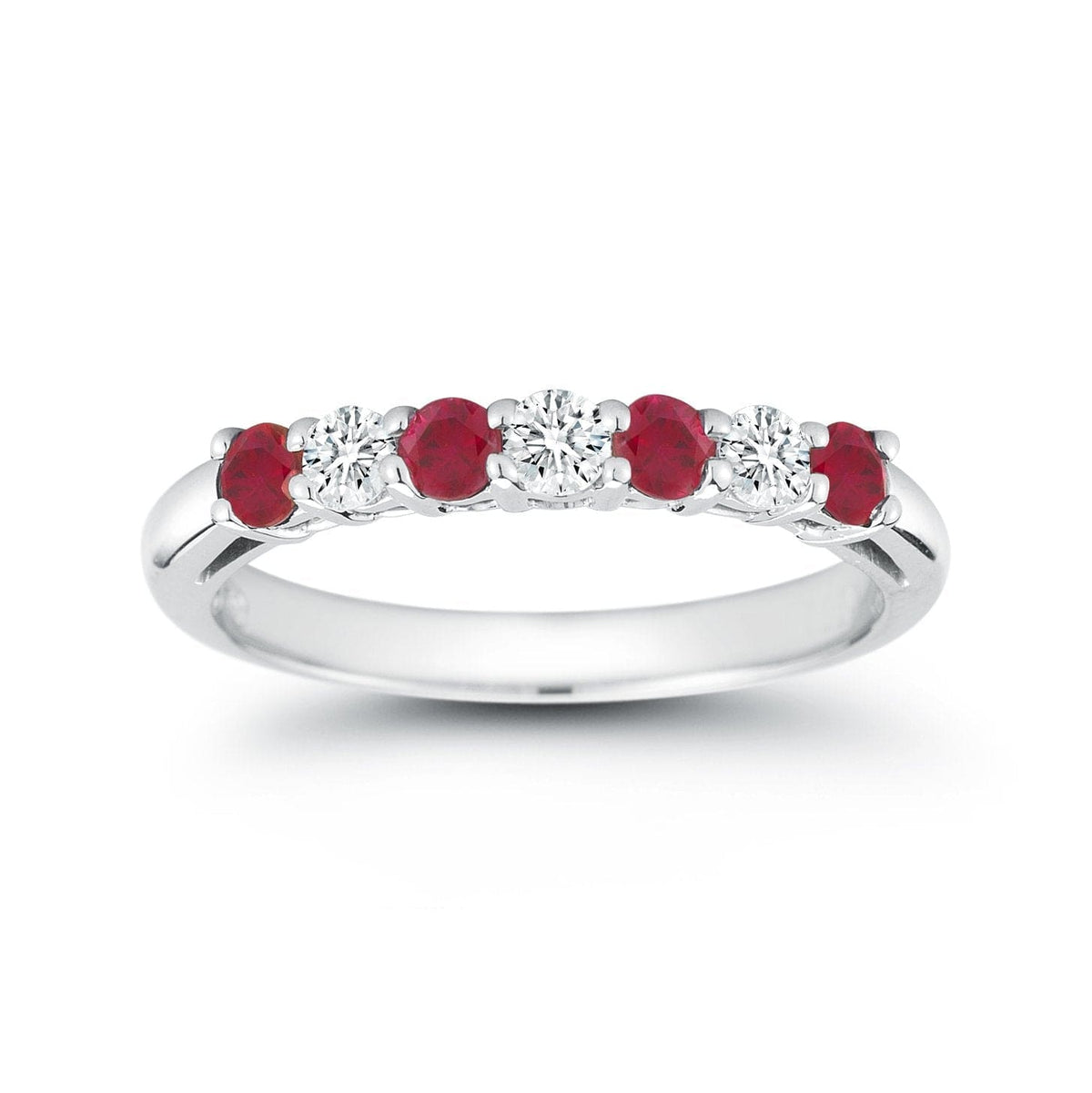 Platinum Prong Set Ruby and Diamond Wedding Ring