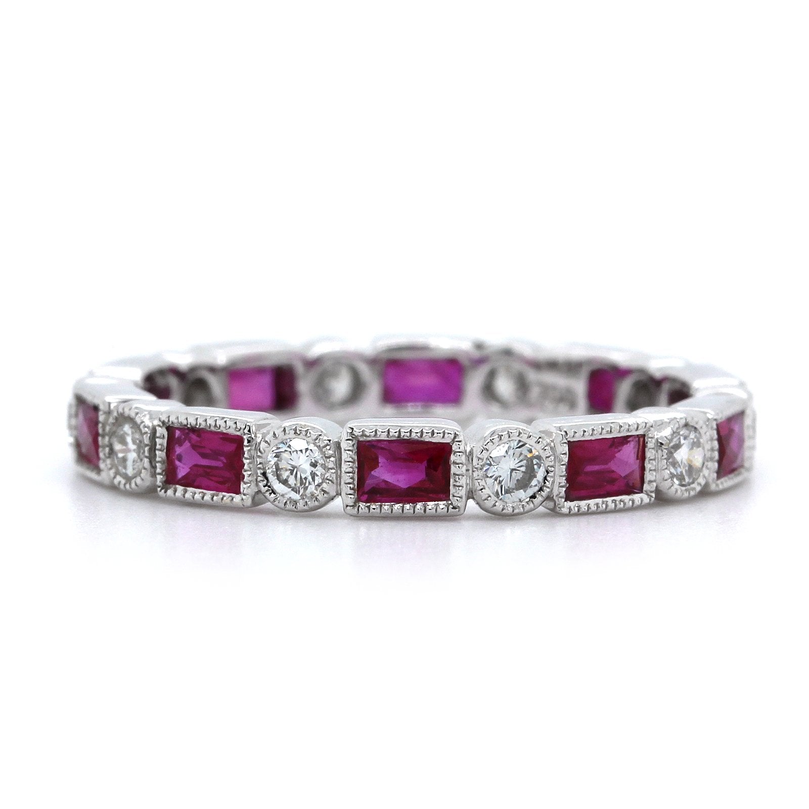18K White Gold Ruby and Diamond Eternity Band