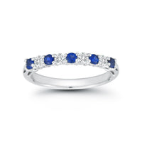 Platinum 9 Stone Alternating Diamond and Sapphire Wedding Ring