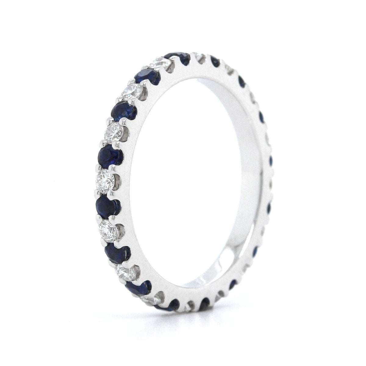 18K White Gold Shared Prong Sapphire and Diamond Eternity Band