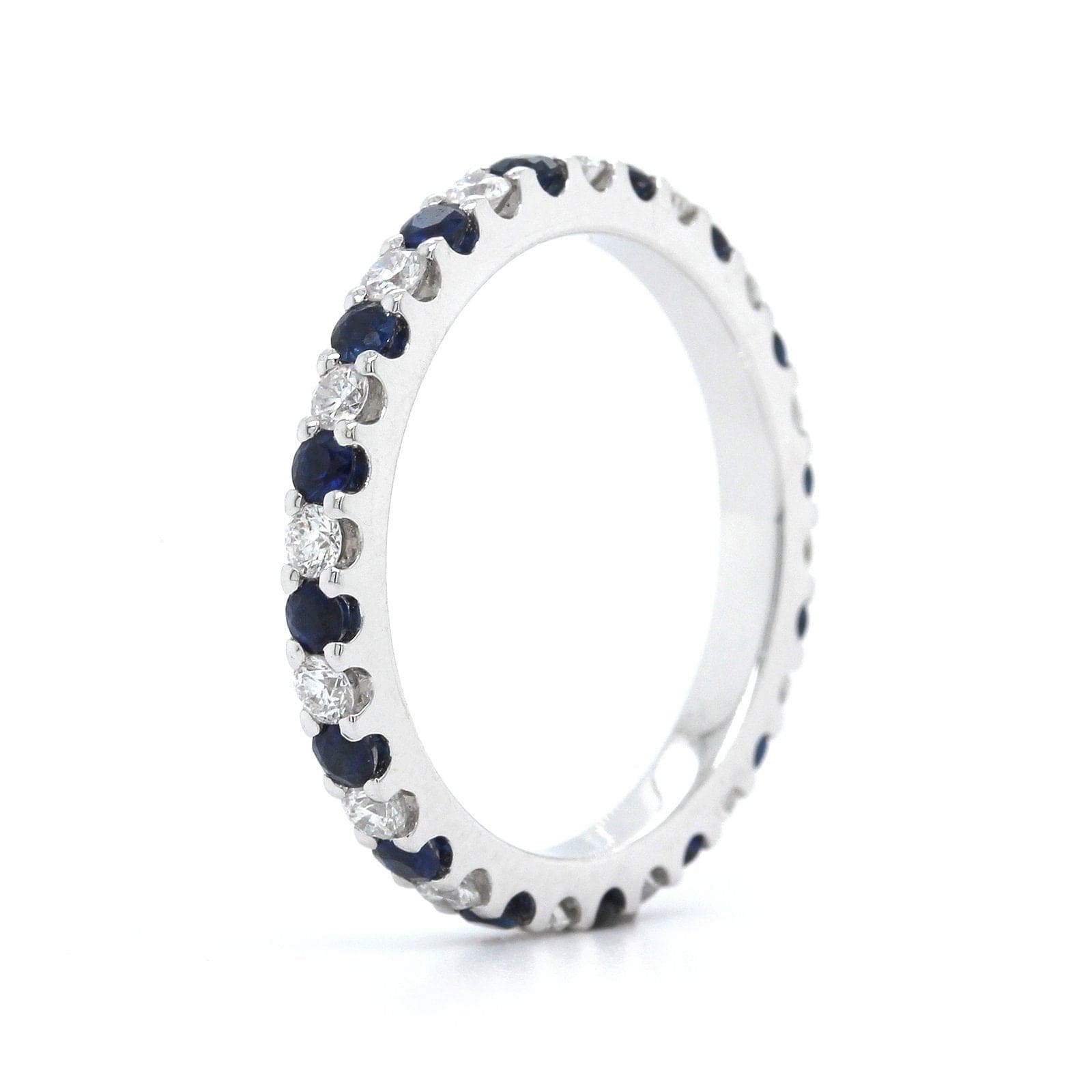 18K White Gold Shared Prong Sapphire and Diamond Eternity Band