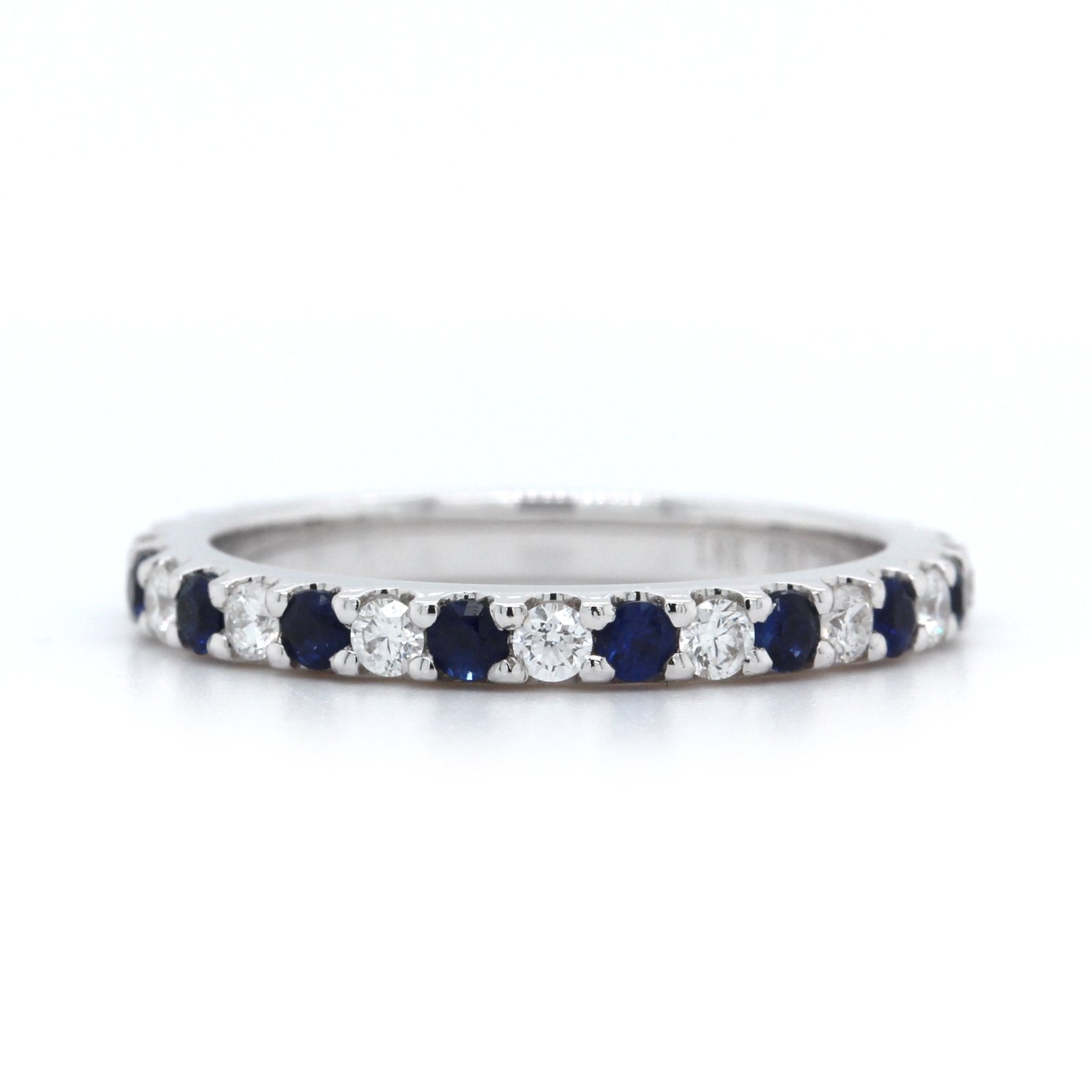 18K White Gold Shared Prong Sapphire and Diamond Eternity Band