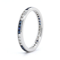 18K White Gold Channel Set Sapphire and Diamond Band