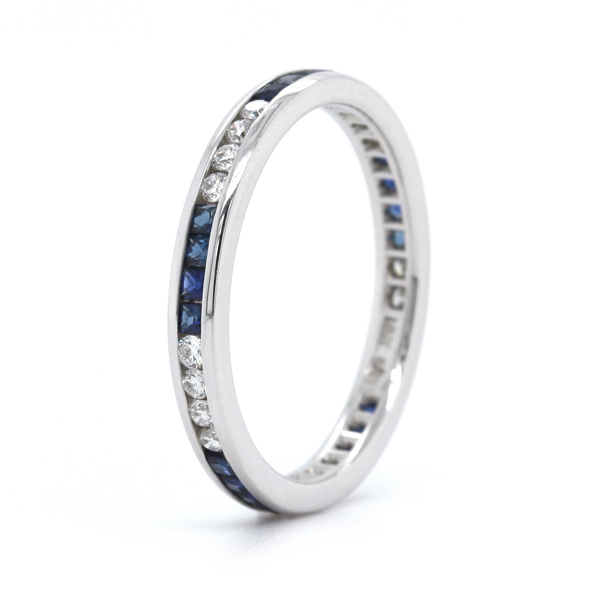 18K White Gold Channel Set Sapphire and Diamond Band