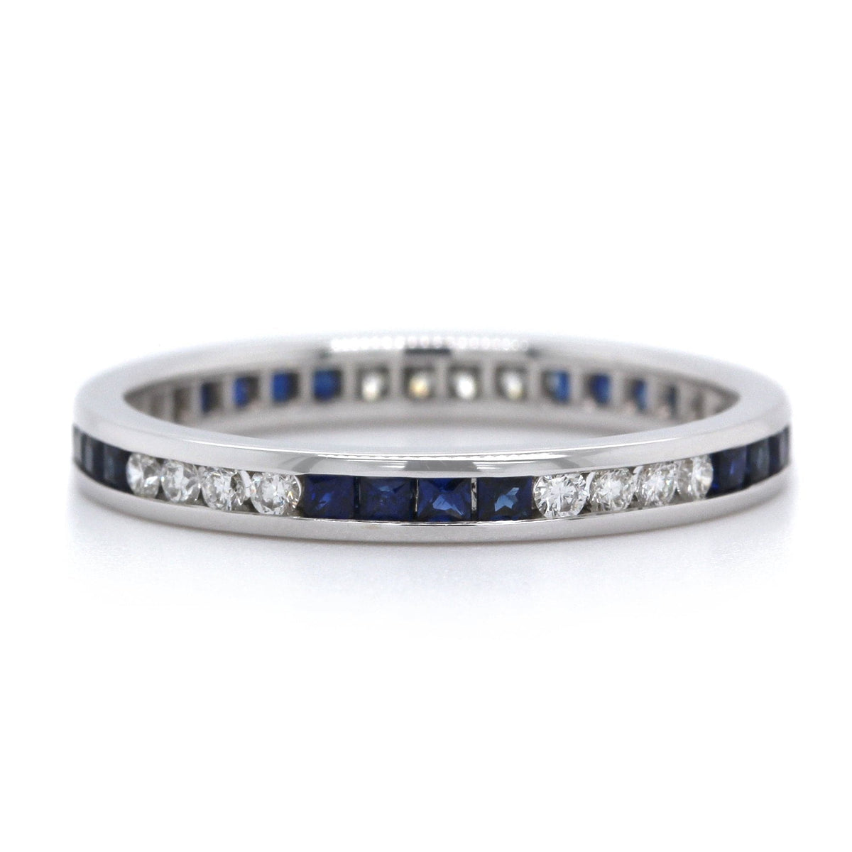 18K White Gold Channel Set Sapphire and Diamond Band
