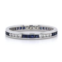 18K White Gold Channel Set Sapphire and Diamond Band
