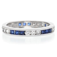 18K White Gold Channel Set Alternating Sapphire & Diamond Eternity Band