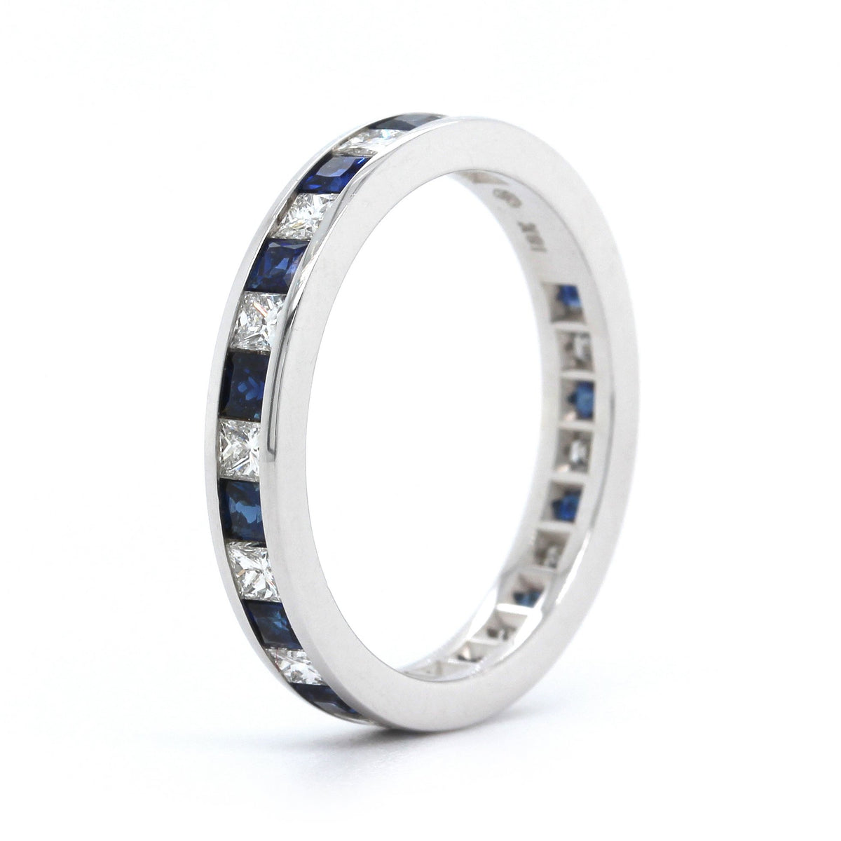 18K White Gold Channel Set Sapphire and Diamond Band
