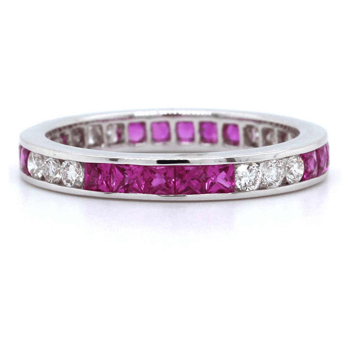 18K White Gold Pink Sapphire and Diamond Eternity Band