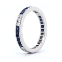 18K White Gold Channel Set Sapphire and Diamond Eternity Band