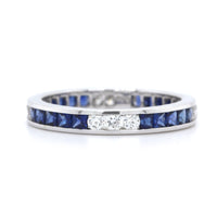 18K White Gold Channel Set Sapphire and Diamond Eternity Band