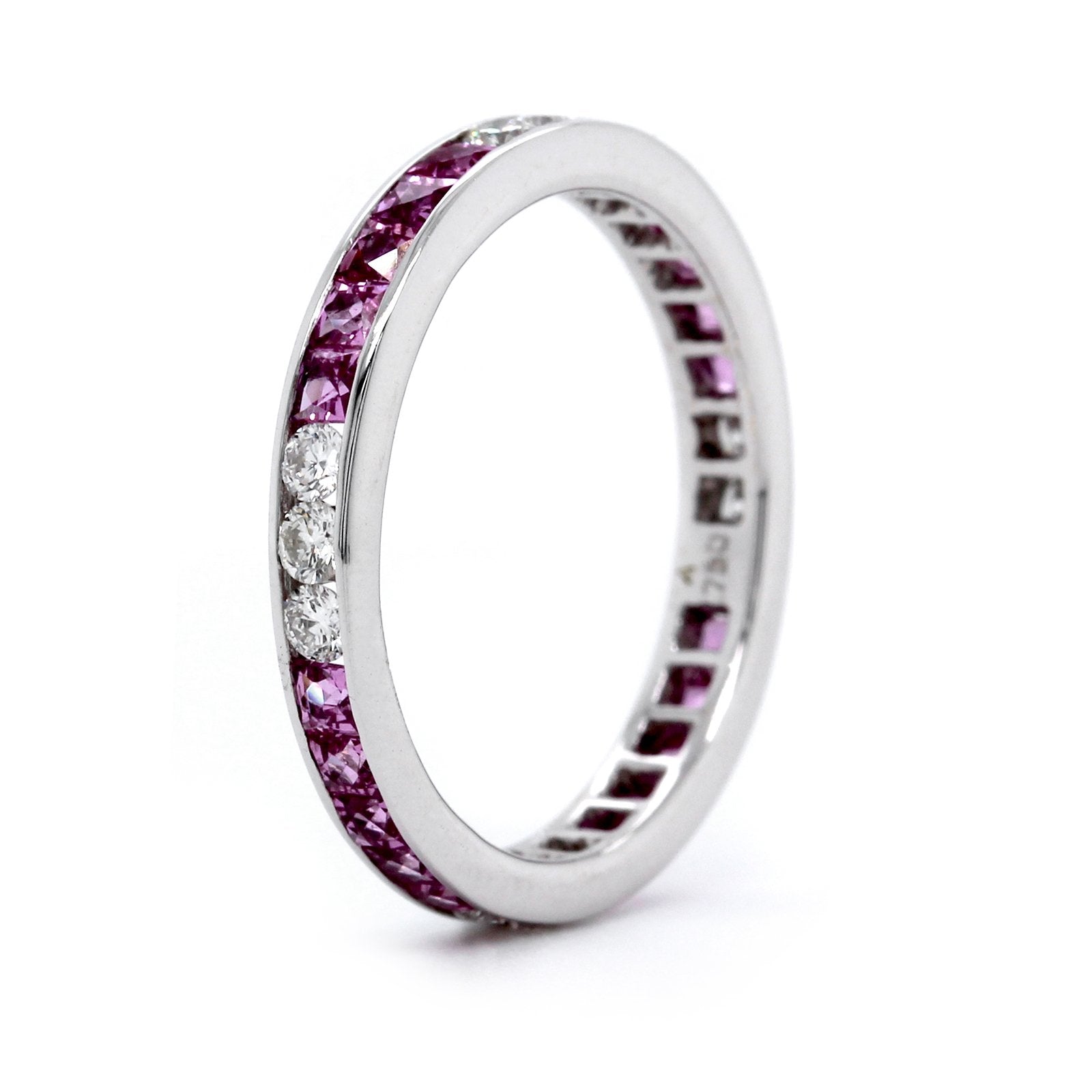 18K White Gold Channel Set Pink Sapphire and Diamond Band