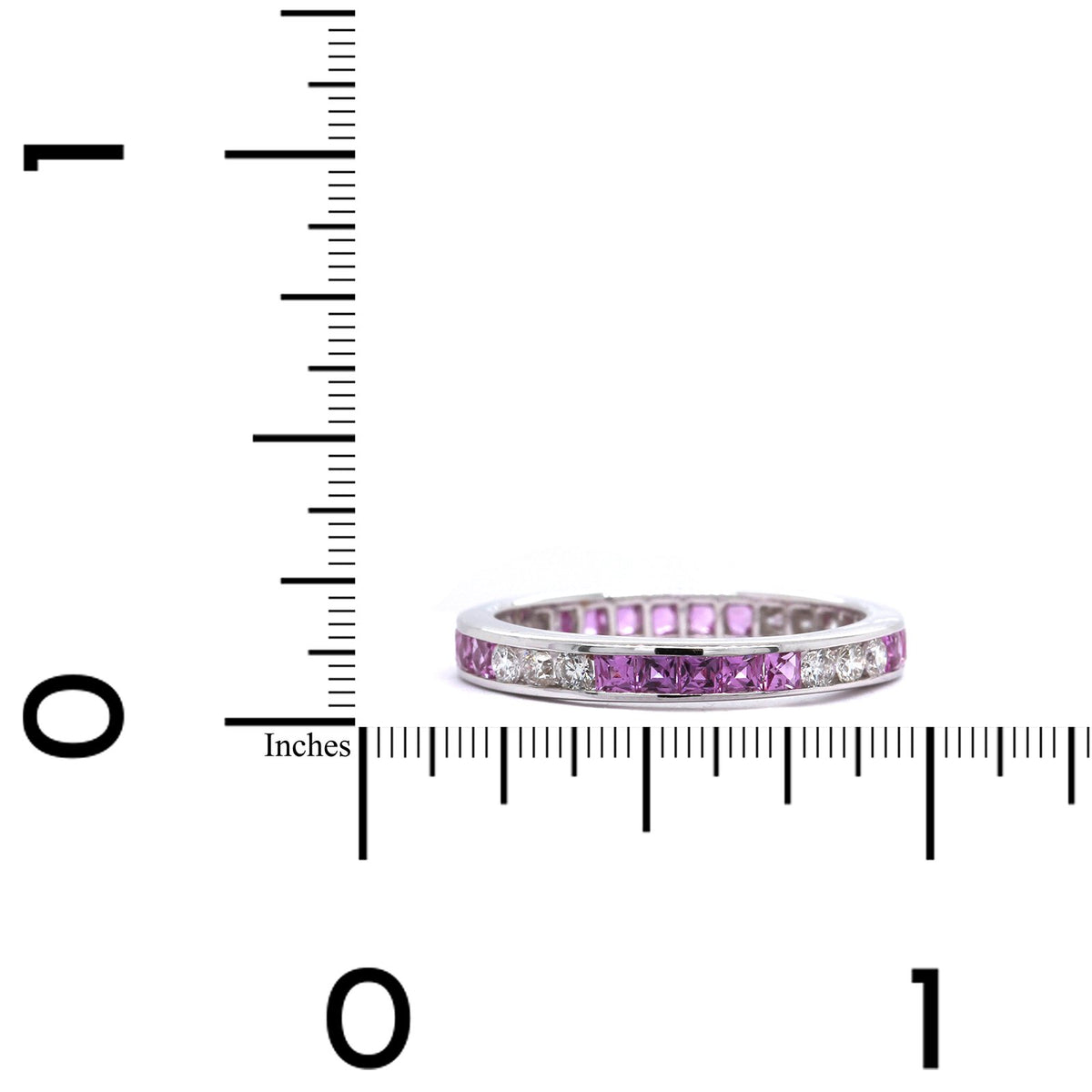 18K White Gold Channel Set Pink Sapphire and Diamond Band