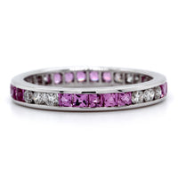 18K White Gold Channel Set Pink Sapphire and Diamond Band
