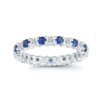 Platinum Shared Prong Diamond and Sapphire Eternity Band