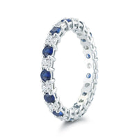 Platinum Shared Prong Diamond and Sapphire Eternity Band