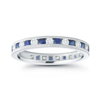 Platinum Channel Set Diamond and Sapphire Eternity Band