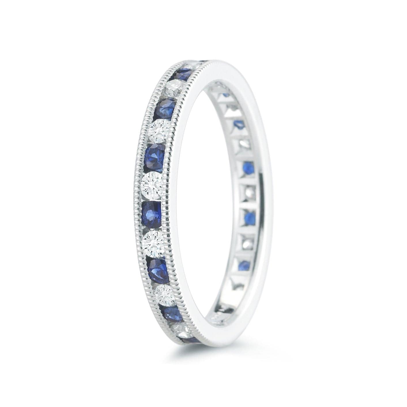 Platinum Channel Set Diamond and Sapphire Eternity Band