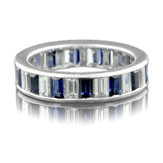 18K White Gold Diamond and Sapphire Channel Set Band