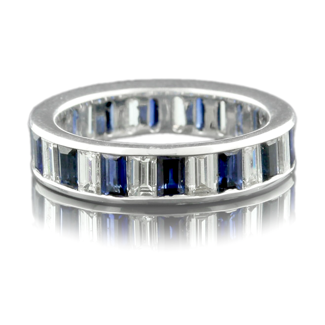 18K White Gold Diamond and Sapphire Channel Set Band