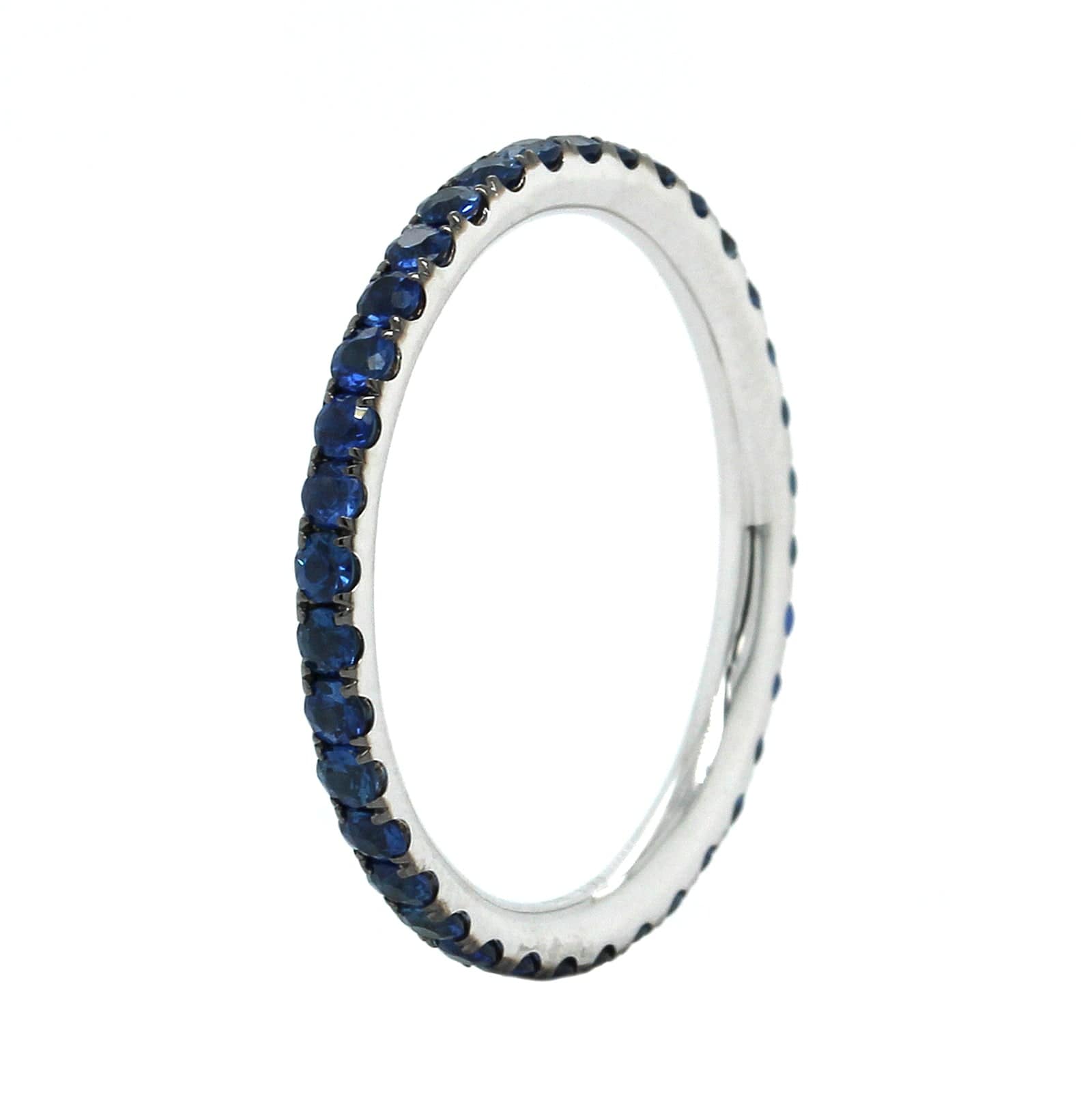 18K White Gold Sapphire Block Rhodium Eternity Ring