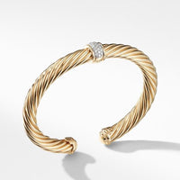 Classic Cable Station Bracelet in 18K Yellow Gold with Pavé Diamonds, 7mm