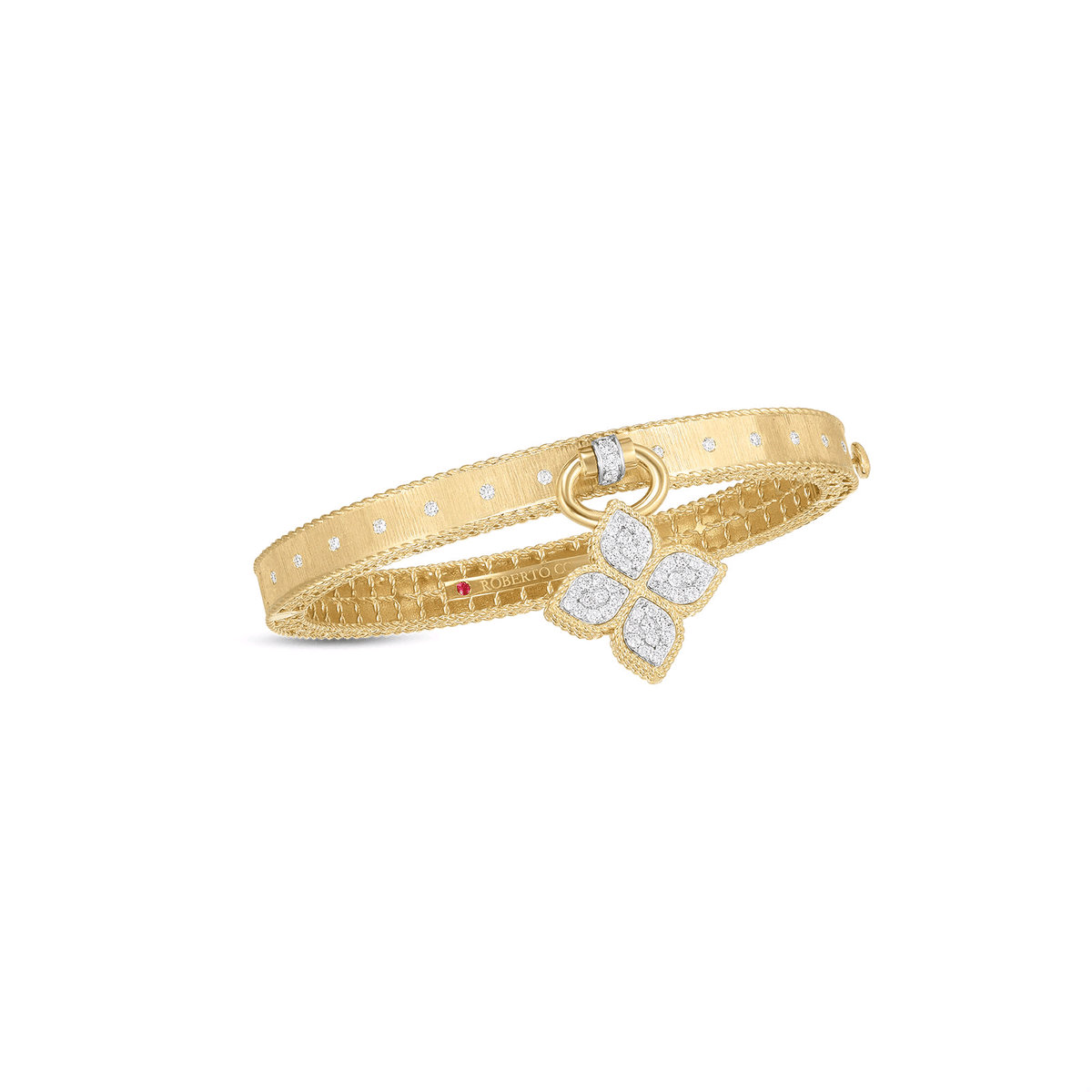 18K Yellow Gold Flower Diamond Bangle