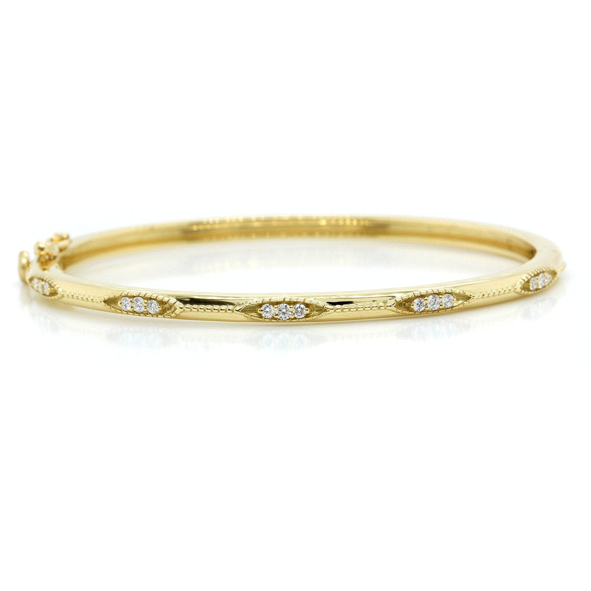 18K Yellow Gold Thin Diamond Bead Bangle