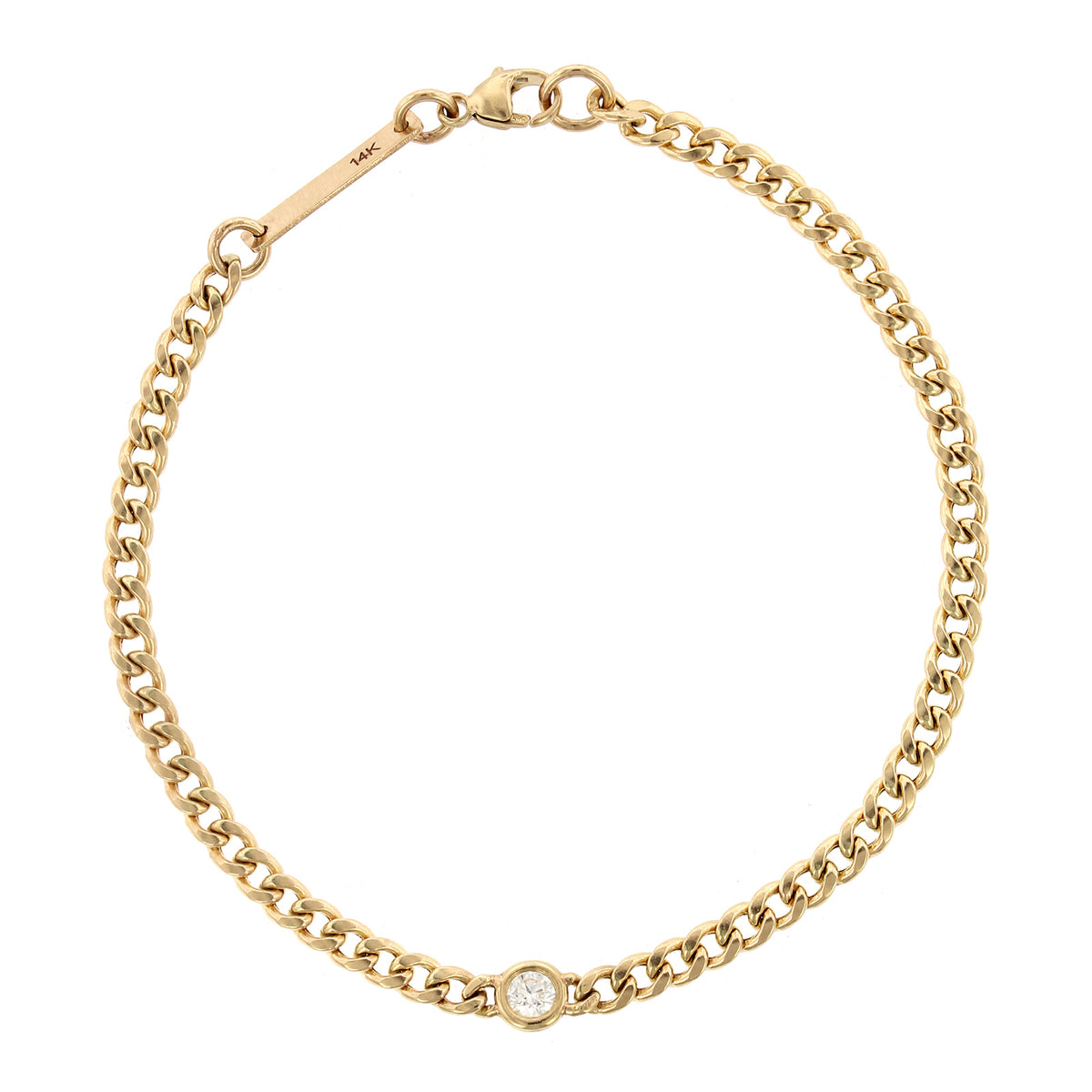 14K Yellow Gold Diamond Small Curb Chain Bracelet
