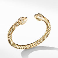Cable Bracelet in 18K Gold with Gold Dome and Diamonds