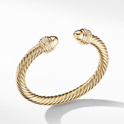 Cable Bracelet in 18K Gold with Gold Dome and Diamonds