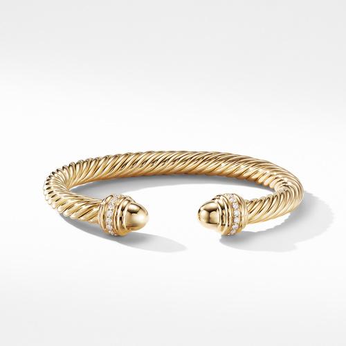 Cable Bracelet in 18K Gold with Gold Dome and Diamonds