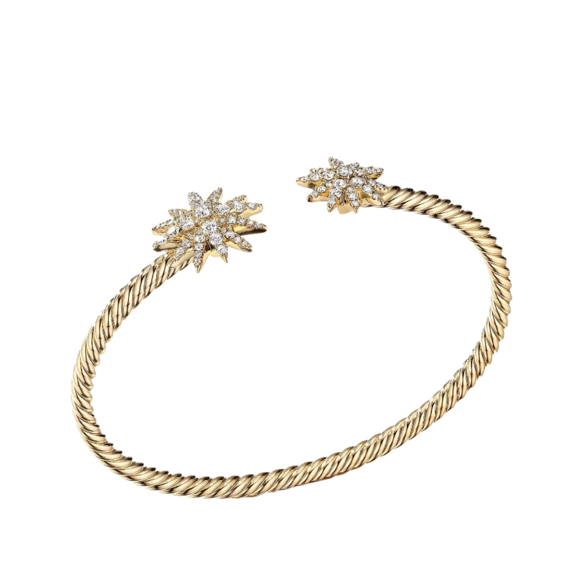 Starburst Open Cable Bracelet in 18K Yellow Gold with Pavé Diamonds