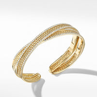 DY Origami Cuff Bracelet in 18K Yellow Gold with Pavé Diamond Rails