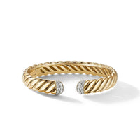 Sculpted Cable Cuff Bracelet in 18K Yellow Gold with Pavé Diamonds