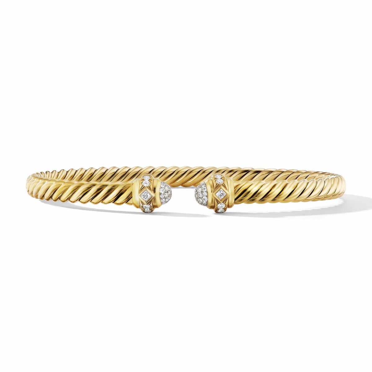 Cablespira® Oval Bracelet in 18K Yellow Gold with Pavé Diamonds, Yellow Gold, Long's Jewelers
