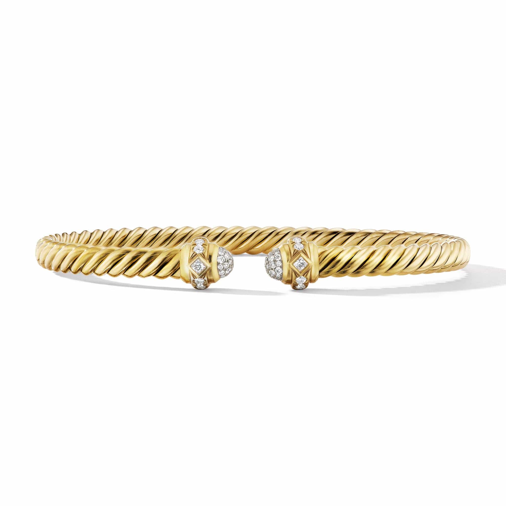 Cablespira® Oval Bracelet in 18K Yellow Gold with Pavé Diamonds, Yellow Gold, Long's Jewelers