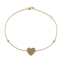 14K Yellow Gold Pave Heart Diamond Bracelet